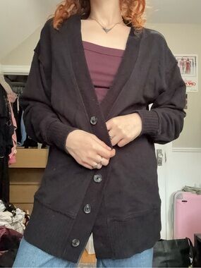 Cozy Aerie Black Button-Front Women's Cardigan Sweater